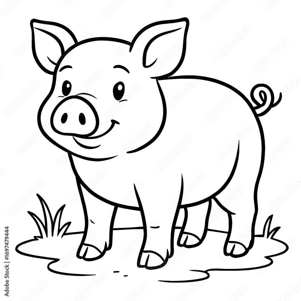 Naklejka premium A pig illustration vector style coloring page