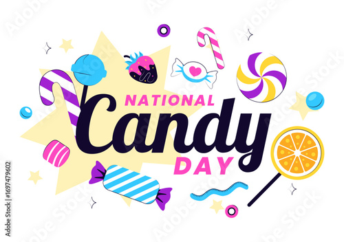 National Candy Day Vector Illustration on November 4, featuring Colorful Candies, Lollipops, and Sweets in a Fun Flat Style Cartoon Background