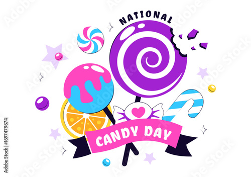 National Candy Day Vector Illustration on November 4, featuring Colorful Candies, Lollipops, and Sweets in a Fun Flat Style Cartoon Background
