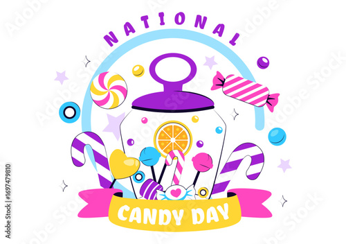 National Candy Day Vector Illustration on November 4, featuring Colorful Candies, Lollipops, and Sweets in a Fun Flat Style Cartoon Background