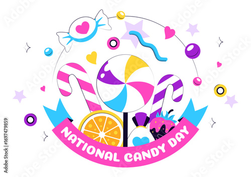 National Candy Day Vector Illustration on November 4, featuring Colorful Candies, Lollipops, and Sweets in a Fun Flat Style Cartoon Background