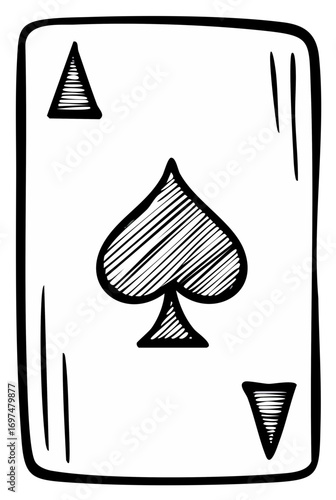Sketchy Black and White Ace of Spades Playing Card Artistic Doodle Icon