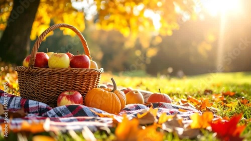 Autumnal apples and pumpkins