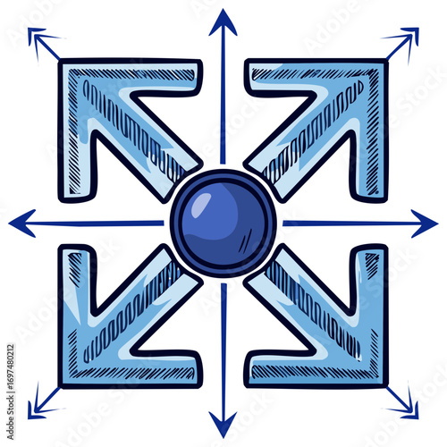Blue arrows expanding outwards from central circle graphic symbol