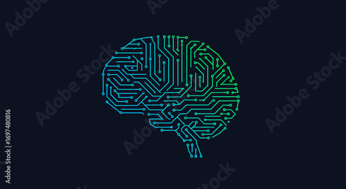 Abstract illustration of a brain composed of circuit patterns, symbolizing technology and intelligence
