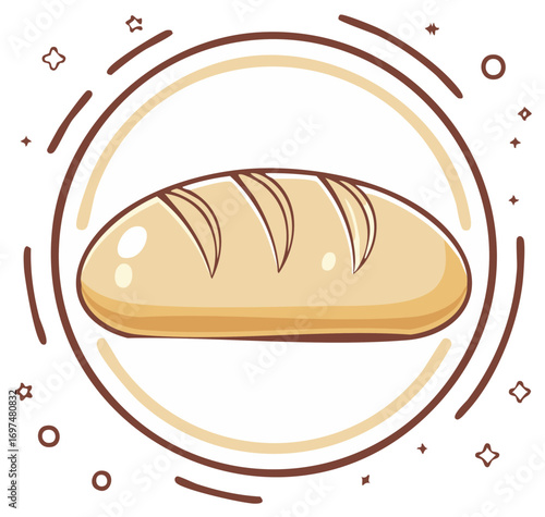 Cute illustration of a golden loaf of bread with festive decorative elements