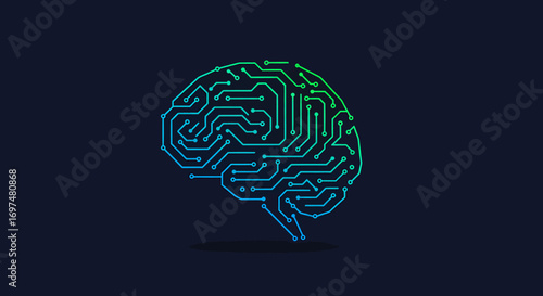 Abstract illustration of a brain made of circuit patterns, symbolizing technology and innovation