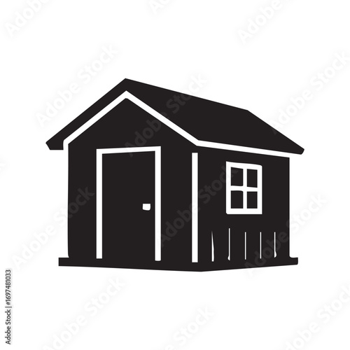 Simple Black and White Vector Image of a Shed Structure for Storage and Work Projects in the Yard