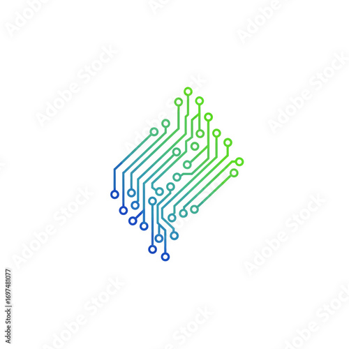 Abstract representation of circuit lines in green and blue, symbolizing technology and innovation