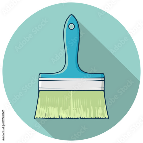 Illustration of a blue and green paint brush with a long shadow.
