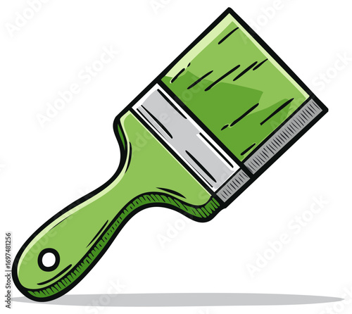 Illustration of a Green Paintbrush with Silver Bristle Holder and a Hole for Storage