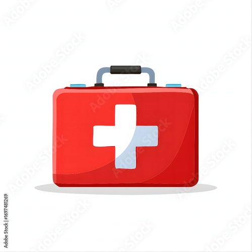 Flat Vector Illustration of First Aid Kit Box with Cross Symbol Isolated on White Background
