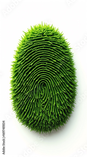 A unique fingerprint composed of lush green vegetation, symbolizing an ecological identity or a connection to nature