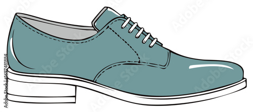 Classic Oxford Dress Shoe in Blue Gray with Laces Detailed Isolated Illustration