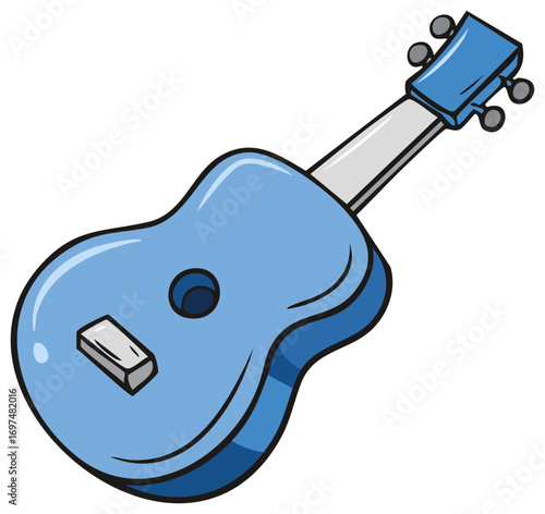 Blue Ukulele Illustration Stringed Musical Instrument Cartoon Style