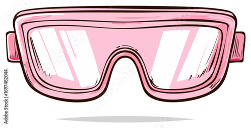 Cartoon illustration of pink safety glasses, protection against hazards