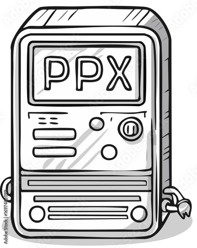 Vintage portable electronic gadget in a hand drawn cartoon style