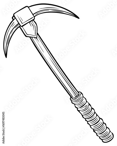 Black and White Illustration of a Pickaxe Tool, Isolated on White Background