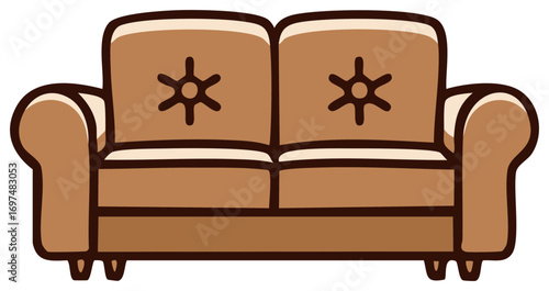Stylized caramel colored couch illustration perfect for living room interior design