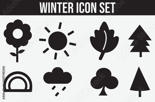  Minimalist Winter Season Vector Illustration with Snowflakes and Frost Elements