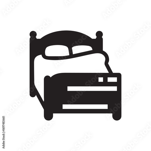 A silhouette of bed furniture symbol on isolated white background. 