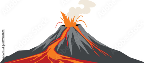 Active Volcano Erupting with Flowing Lava, Ash Plume, and Dramatic Landscape for Nature, Disaster, and Science Design Projects