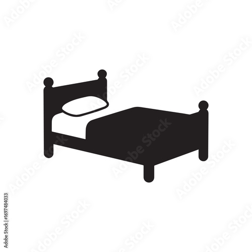 A silhouette of bed furniture symbol on isolated white background. 