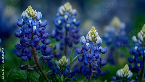 Bluebonnet Blossoms: A close-up of Texas bluebonnet flowers in full bloom, their vibrant blue and delicate petals create a field of natural beauty.