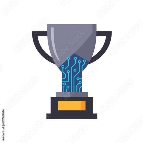 Futuristic trophy design featuring circuit patterns, symbolizing technology and innovation in achievements