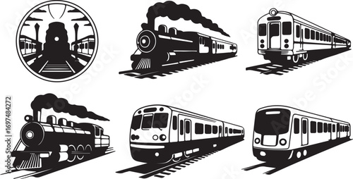 Set of six black and white vintage style silhouettes