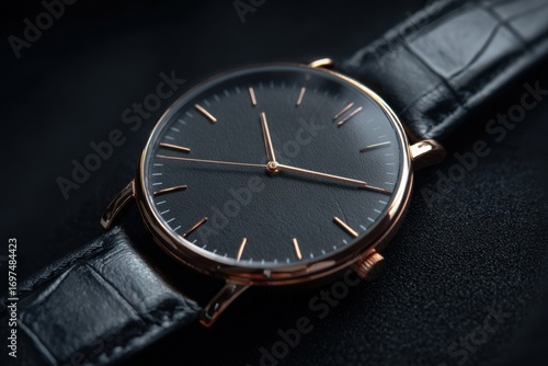 Wallpaper Mural Elegant Black Leather Strap Watch with Minimalist Design and Rose Gold Accents for Timeless Style Torontodigital.ca