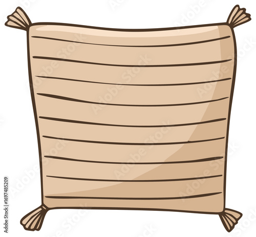 Stylized Beige Pillow with Tassels Detail Home Decor, Room Furnishing, Textile Illustration