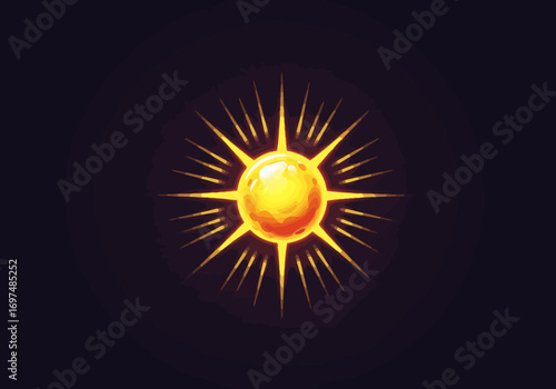 Radiant sun illustration with vibrant rays emanating, set against a dark background, symbolizing energy