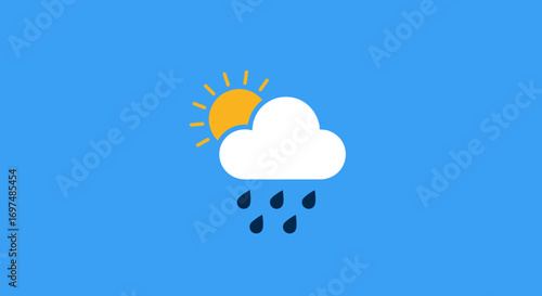 Simple weather illustration depicting a sun behind a cloud with rain, ideal for weather apps or blogs