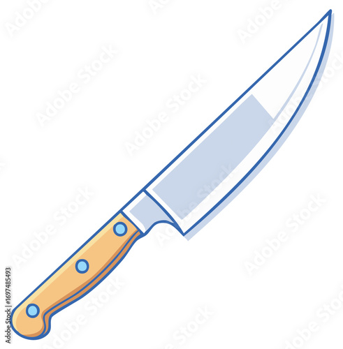 Cartoon Illustration of a Sharp Butcher Knife with Wooden Handle