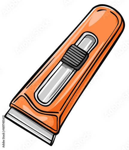 Orange box cutter utility knife with retractable blade cartoon vector illustration