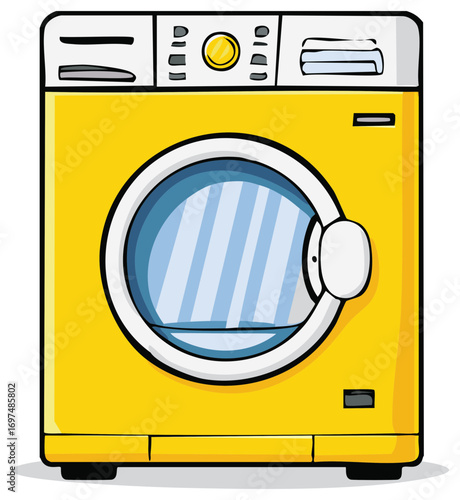Yellow Clothes Dryer Appliance Laundry Room Illustration Graphic Cartoon Style