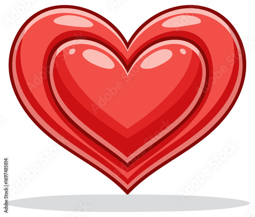 Stylized Red Heart Graphic with Layered Design and Glossy Highlights Valentine's Theme