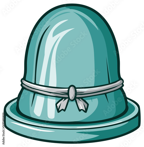 Stylish teal retro cloche hat with a decorative ribbon bow vector graphic
