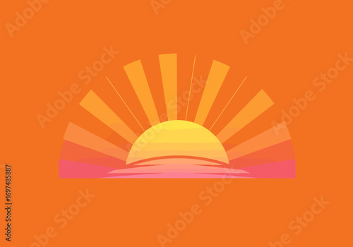 Vibrant sunrise graphic with rays emerging from the horizon, creating a warm, inviting atmosphere