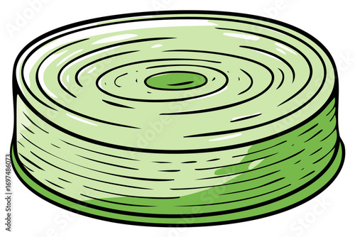 Sliced leek cartoon illustration showing a cross section of the fresh green vegetable ingredient