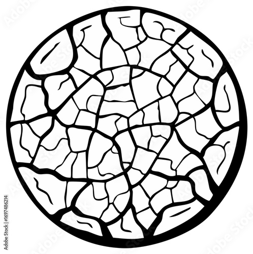 Abstract black and white circular cracked pattern illustration