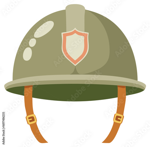 Soldier Protective Helmet Olive Green with Chin Straps and Decorative Shield