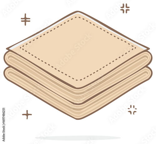 Neatly Stacked Beige Napkins, Tablecloths or Washcloths Illustrated in a Modern Simple Style, Emphasizing Freshness and Cleanliness