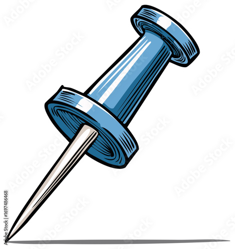 Blue Thumbtack Illustration Graphic Design Element Sharp Pin Board Attachment Pushpin Tack Office Supply Drawing Style