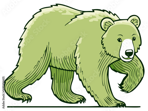 Illustration of a Walking Bear in Green Color