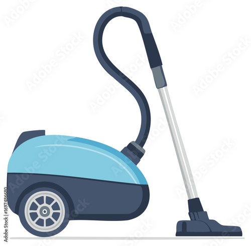 Illustrated vacuum cleaner with blue body cleaning equipment for housekeeping