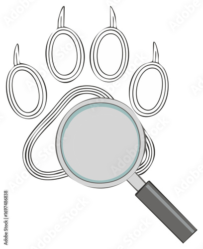 Magnifying Glass Investigating a Wild Animal Paw Print Track for Discovery