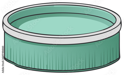 Illustration of an aqua colored container with a white rim