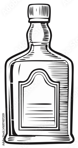 Classic whiskey bottle line art illustration with a blank label
